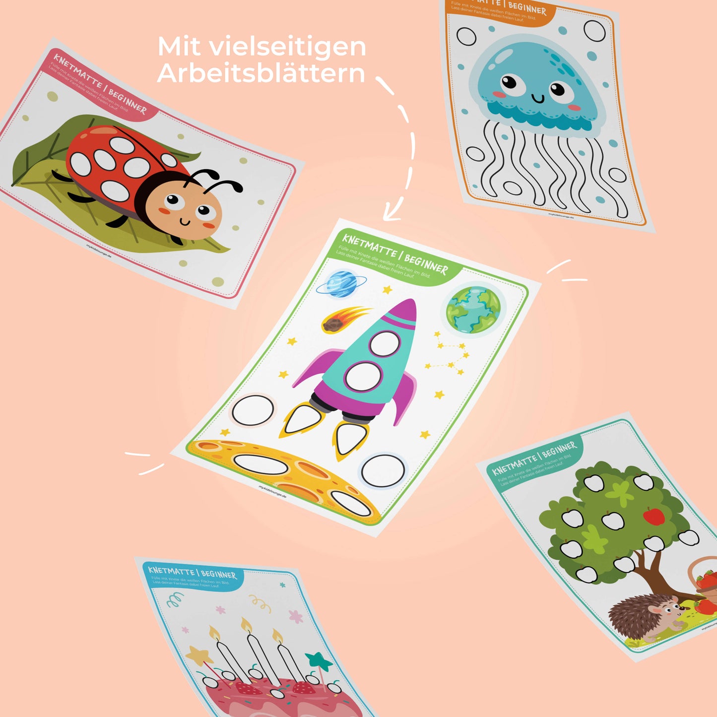 Vielseitige Knetvorlagen für Kinder ab 2 Jahren. Formen, Linien und Kreise mit Knete nachlegen.