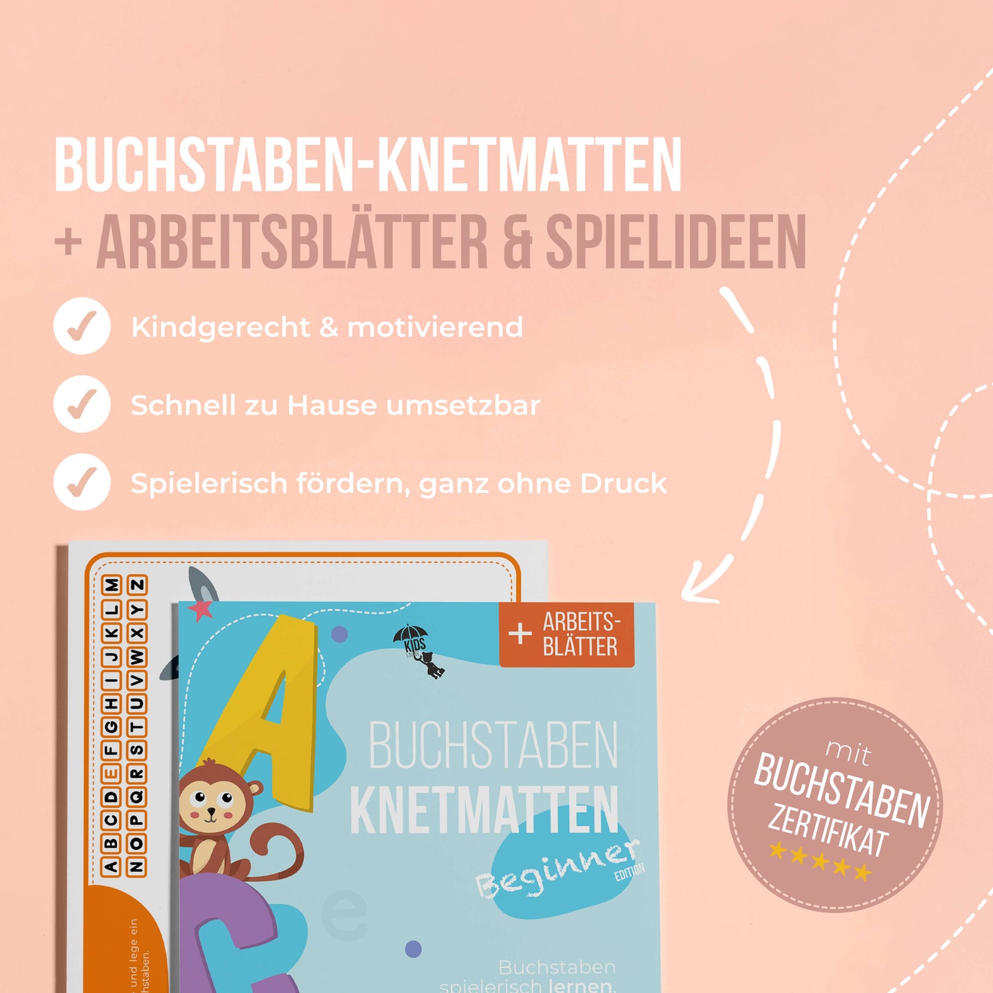 Vorteile der Knetmatten. Kindgerechte ABC Vorlagen mit Spielideen und motivierenden Arbeitsblättern.