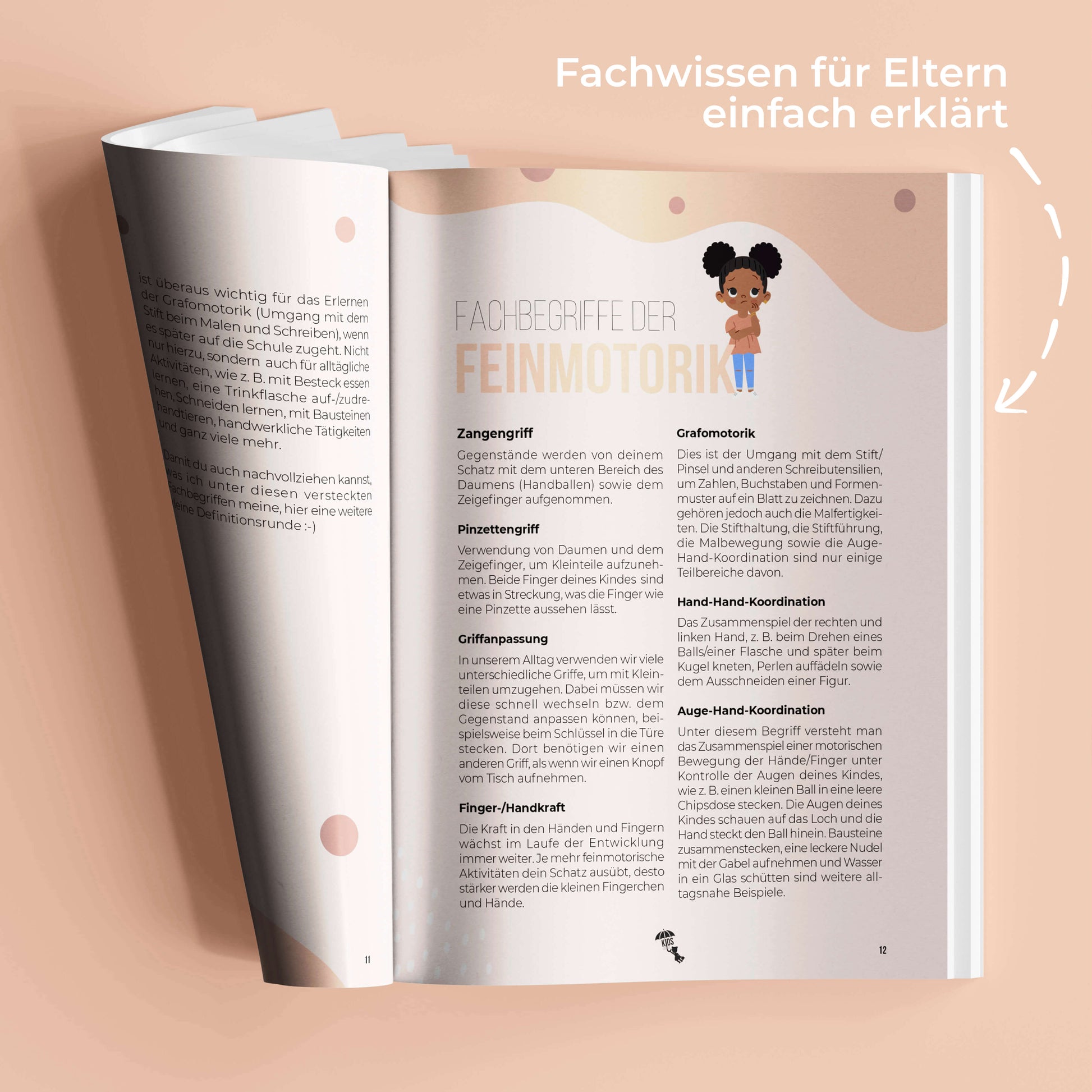 Fördere dein Kind offenes Buch mit Fachbegriffe Feinmotorik Definition für Kinder & Babys