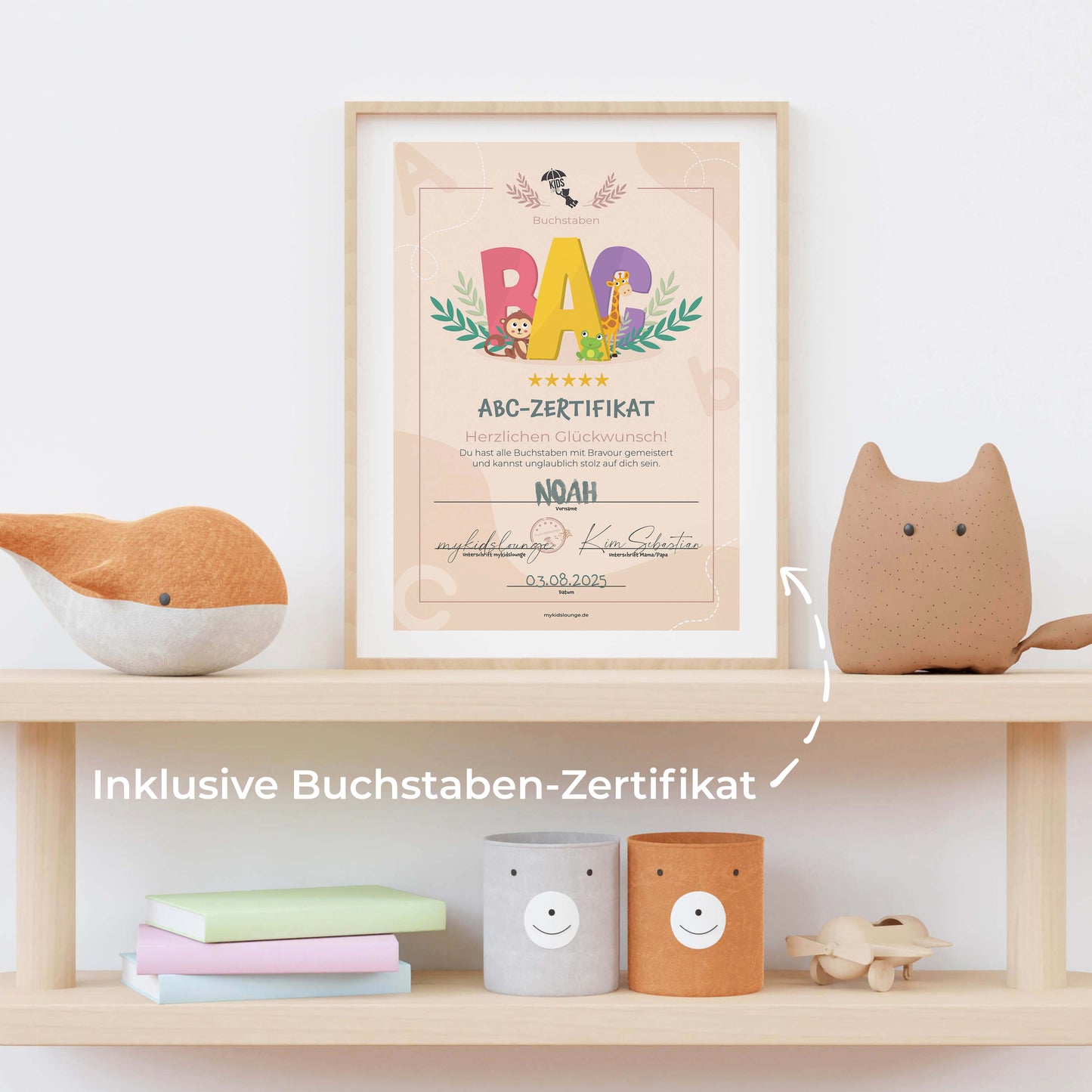 Buchstaben Zertifikat für Kinder. Belohnung nach dem Erlernen aller Buchstaben mit Knetmatten.