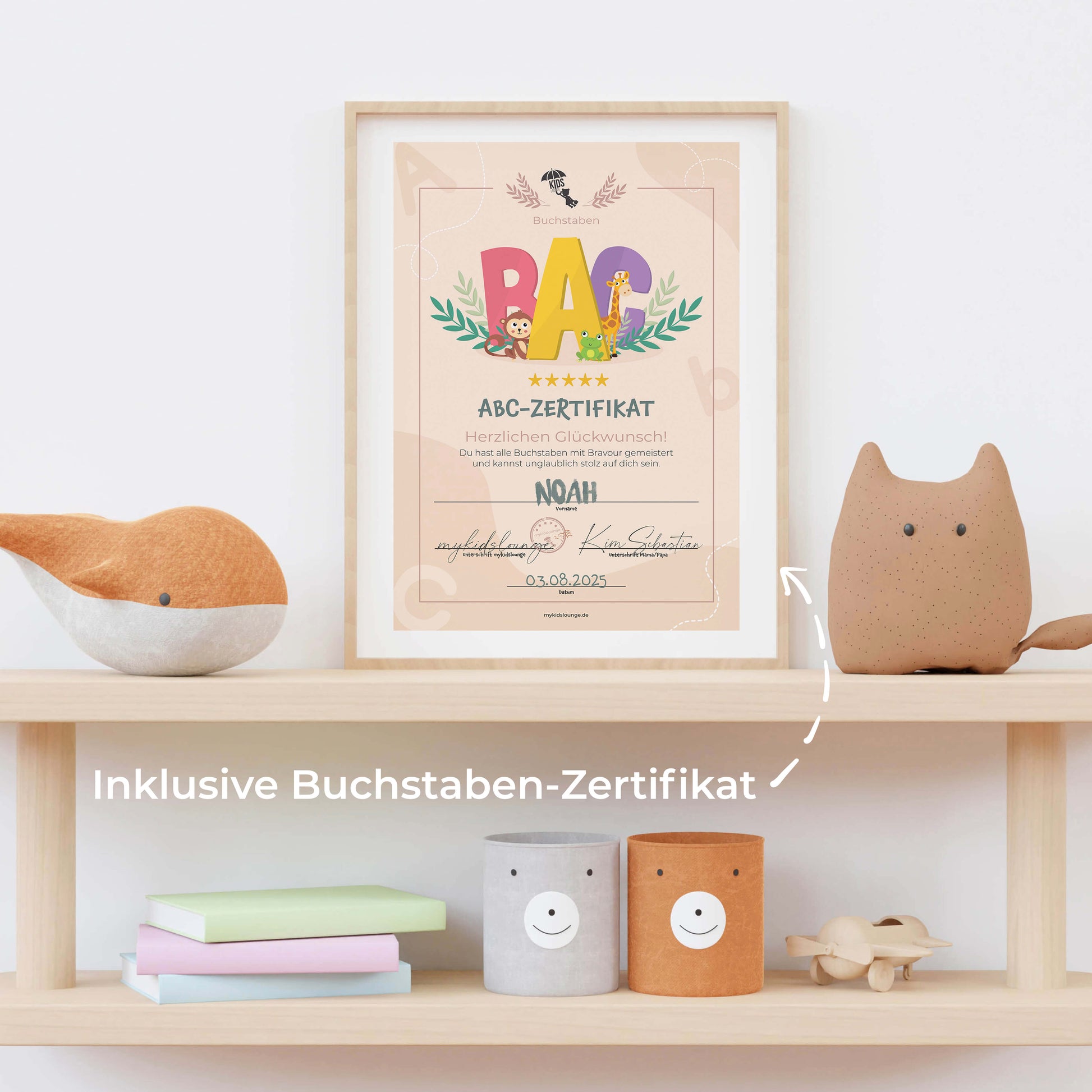 Buchstaben Zertifikat für Kinder. Belohnung nach dem Erlernen aller Buchstaben mit Knetmatten.