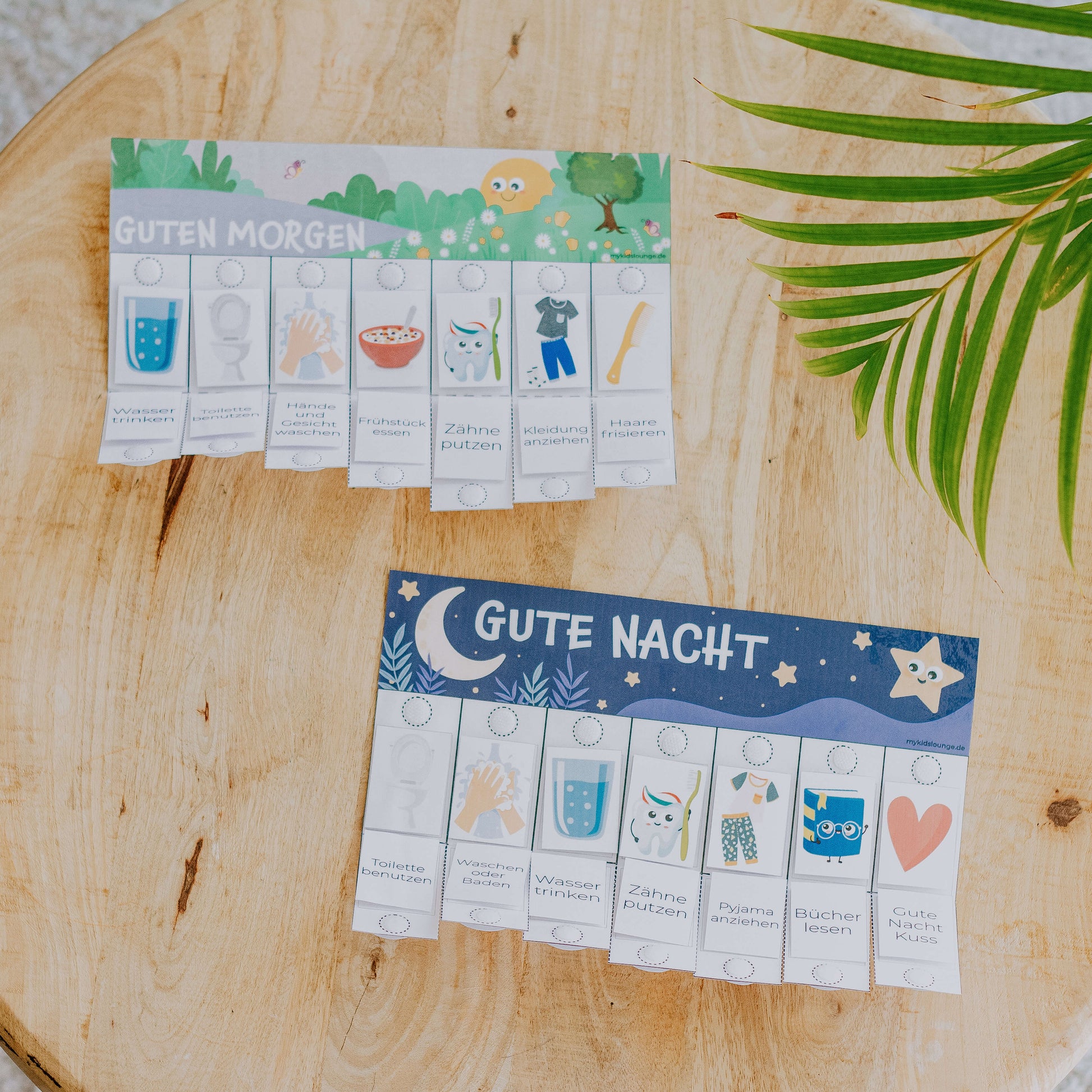 DIY Kinder Routineplan Morgens und Abends liegt auf dem Tisch