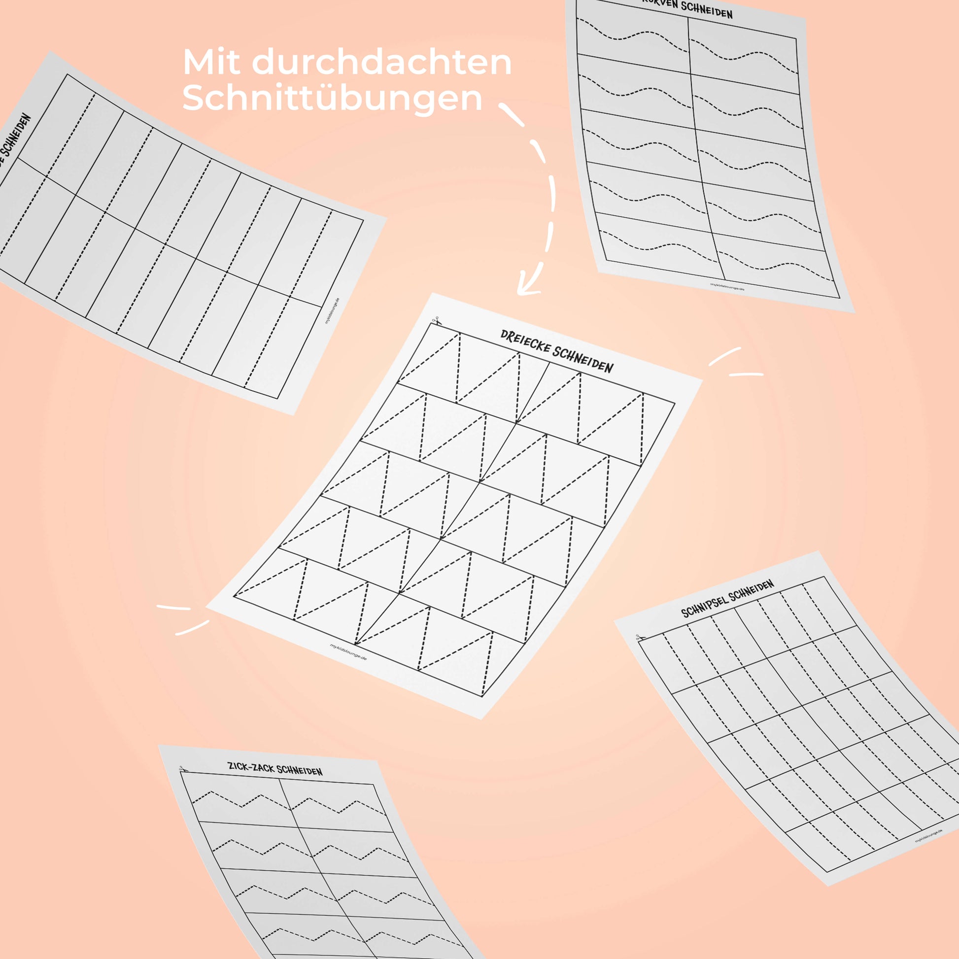 Kinder Arbeitsblätter für DIY Schneiden lernen Schnittübungen zum Ausdrucken